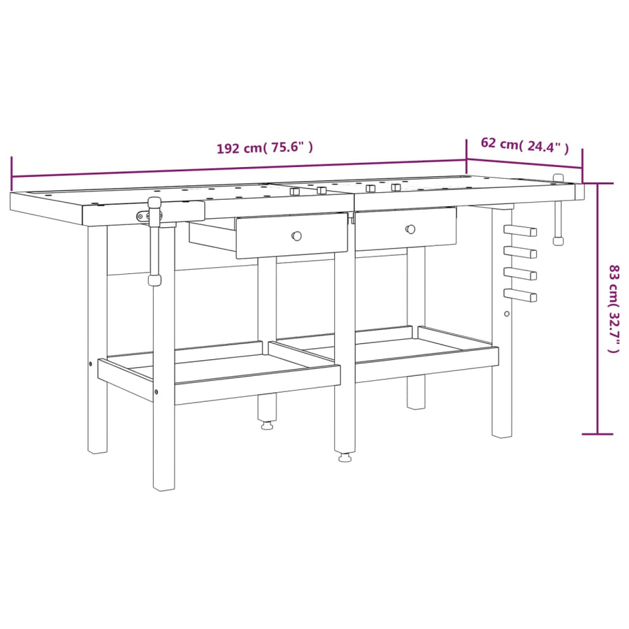 Werkbank Met Lades En Bankschroeven 92X62X83 Cm Acaciahout zonder kast