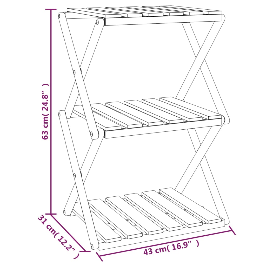 Schappenkast Inklapbaar 3-Laags 43X31X63 Cm Acaciahout Bruin