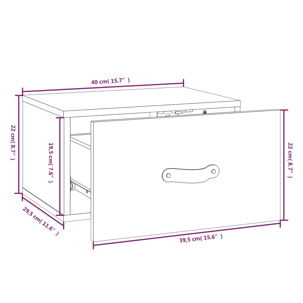 Nachtkastjes 2 St Wandgemonteerd 40X29,5X22 Cm Grijs