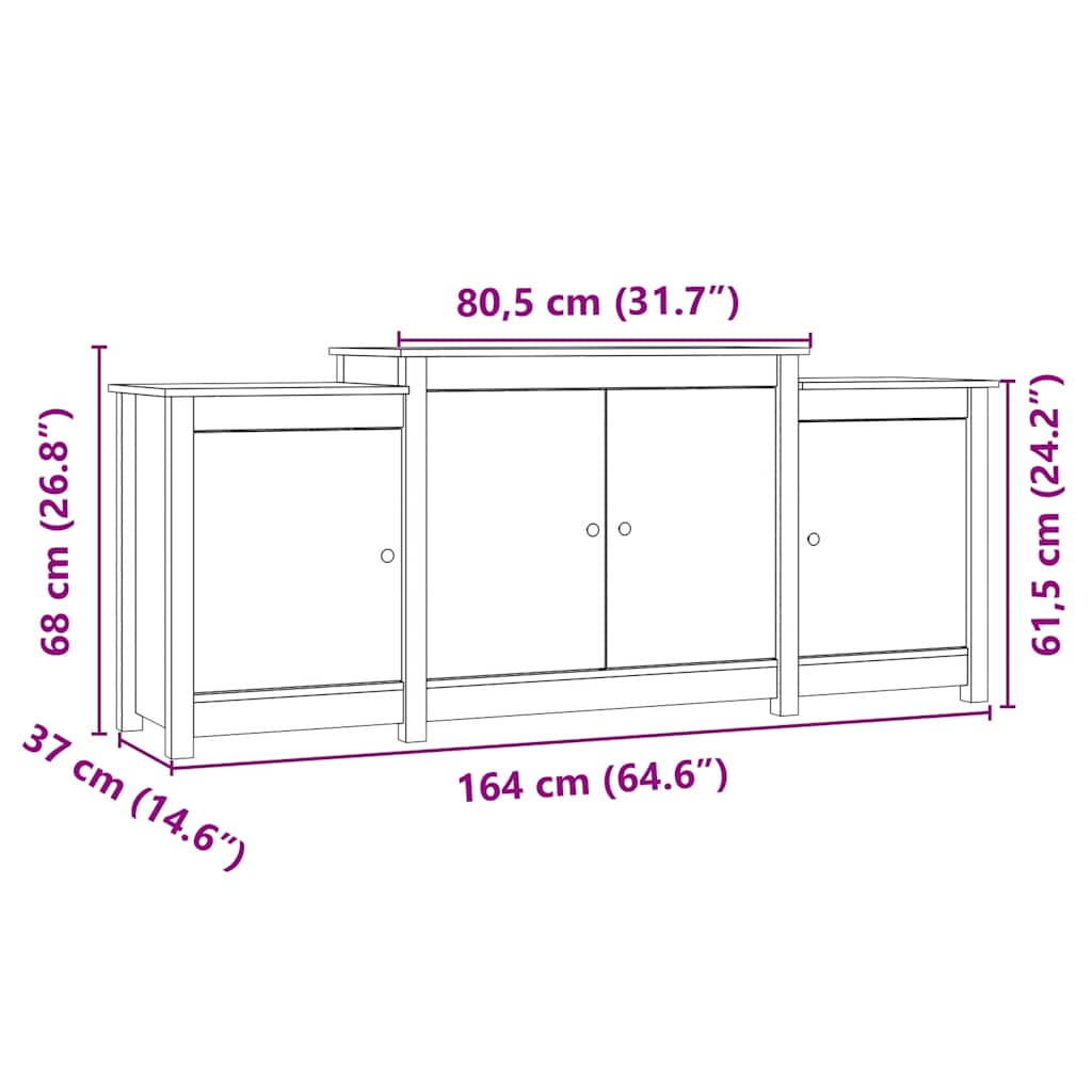 Dressoir 164x37x68 cm massief grenenhout wit