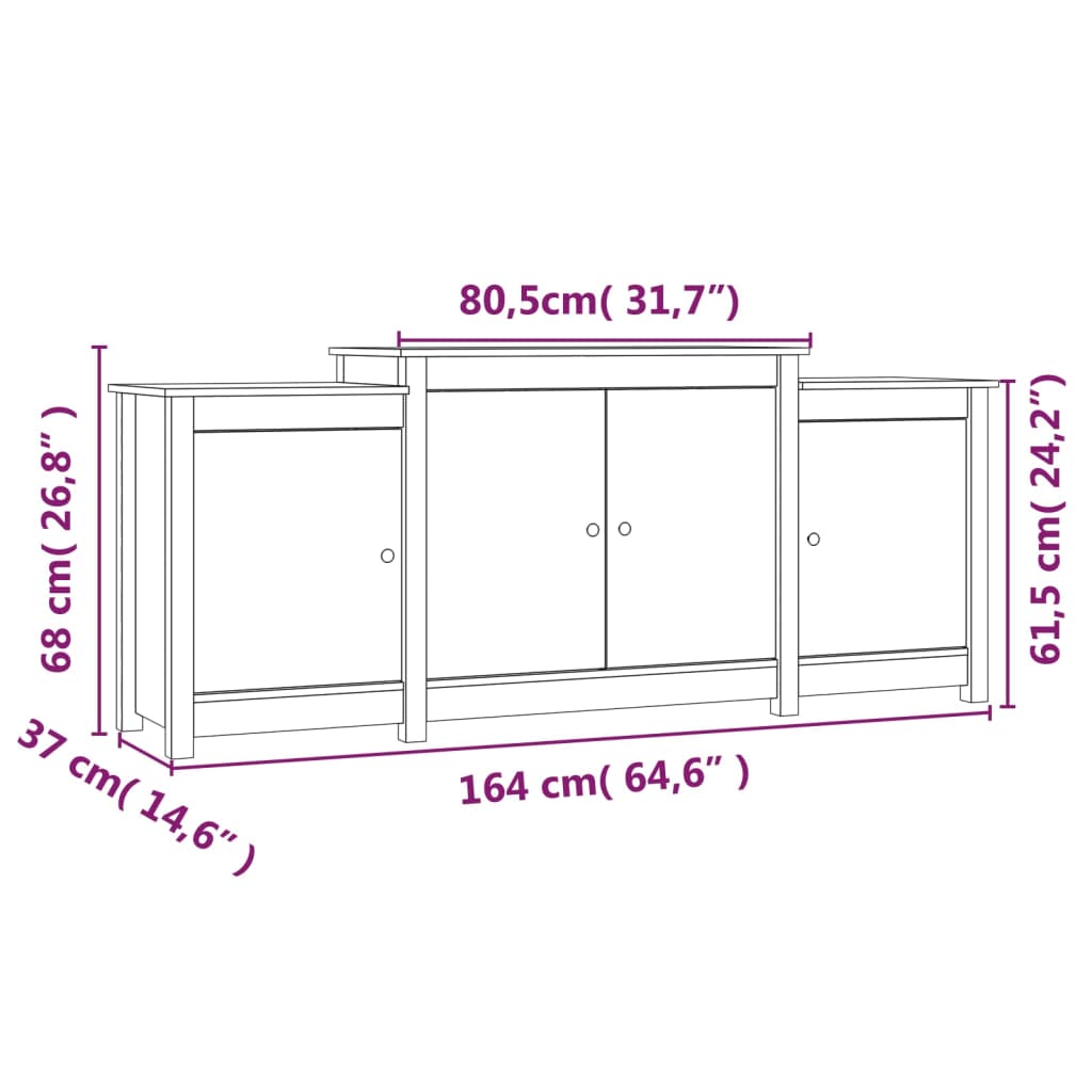 Dressoir 164X37X68 Cm Massief Grenenhout Honingbruin