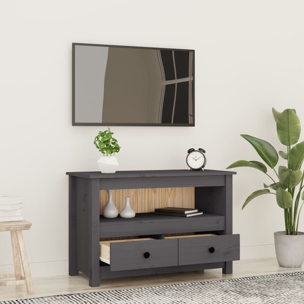 Tv-Meubel 79X35X52 Cm Massief Grenenhout Grijs