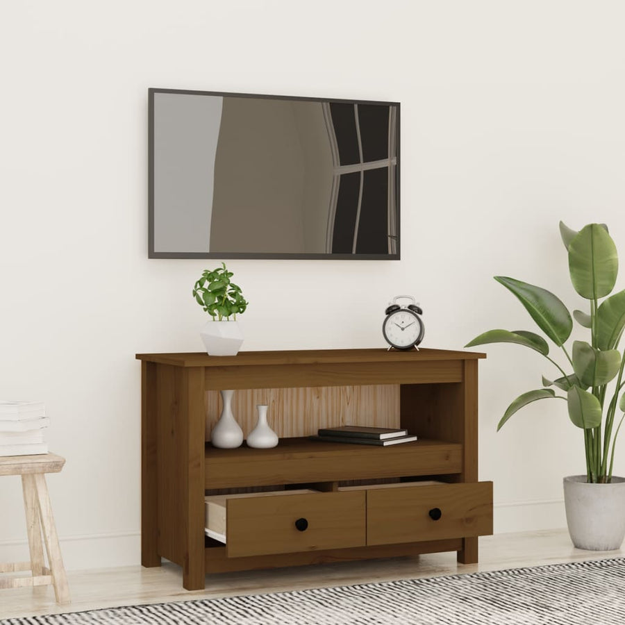 Tv-Meubel 79X35X52 Cm Massief Grenenhout Honingbruin