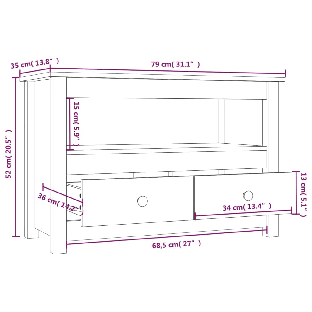 Tv-Meubel 79X35X52 Cm Massief Grenenhout Honingbruin