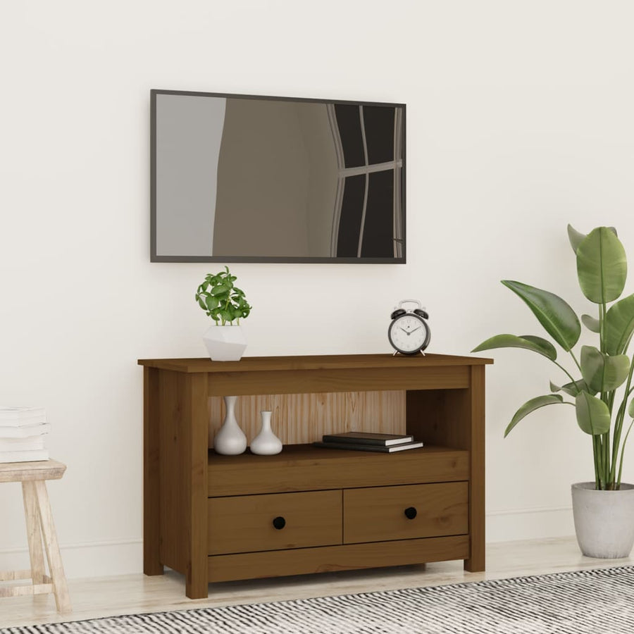 Tv-Meubel 79X35X52 Cm Massief Grenenhout Honingbruin
