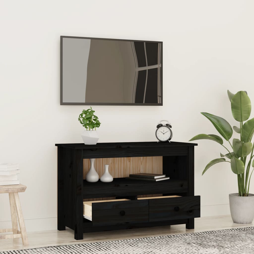 Tv-Meubel 79X35X52 Cm Massief Grenenhout Zwart