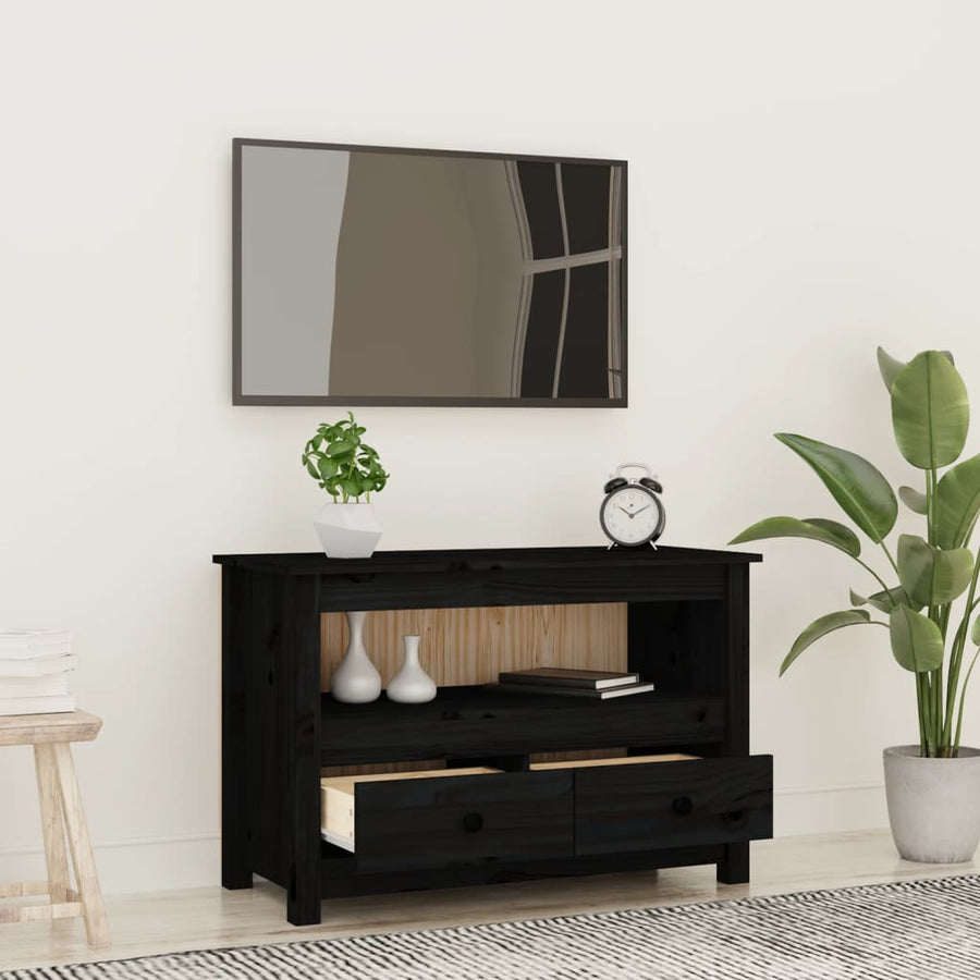 Tv-Meubel 79X35X52 Cm Massief Grenenhout Zwart