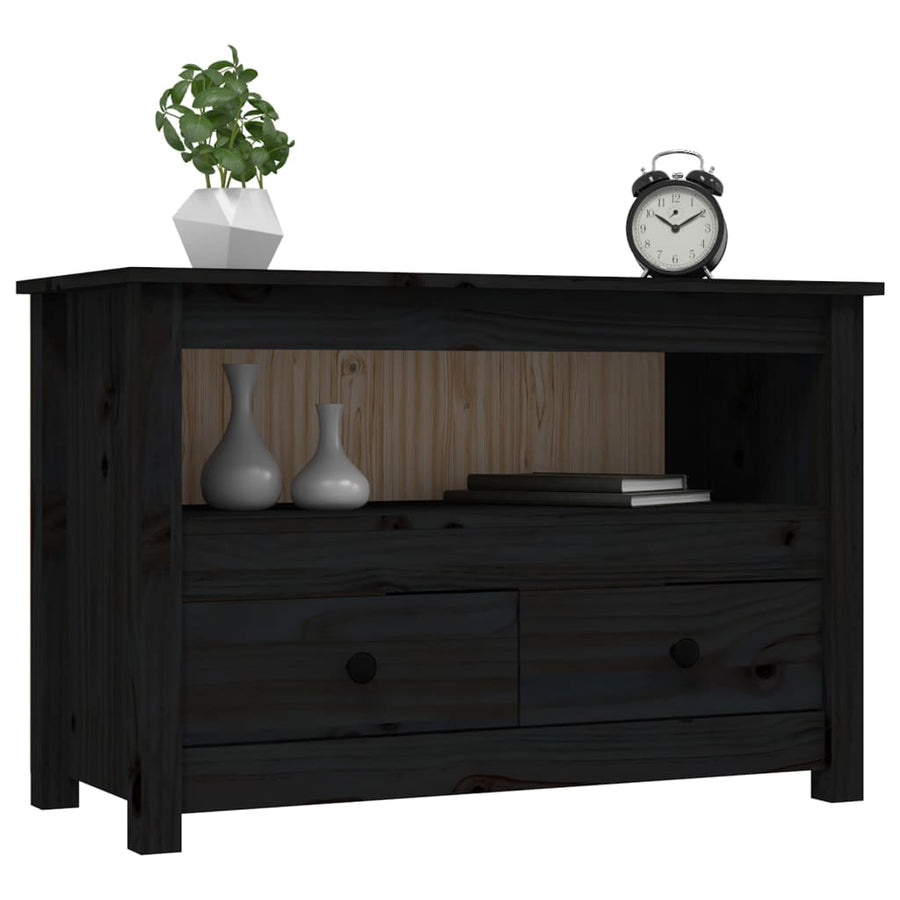 Tv-Meubel 79X35X52 Cm Massief Grenenhout Zwart