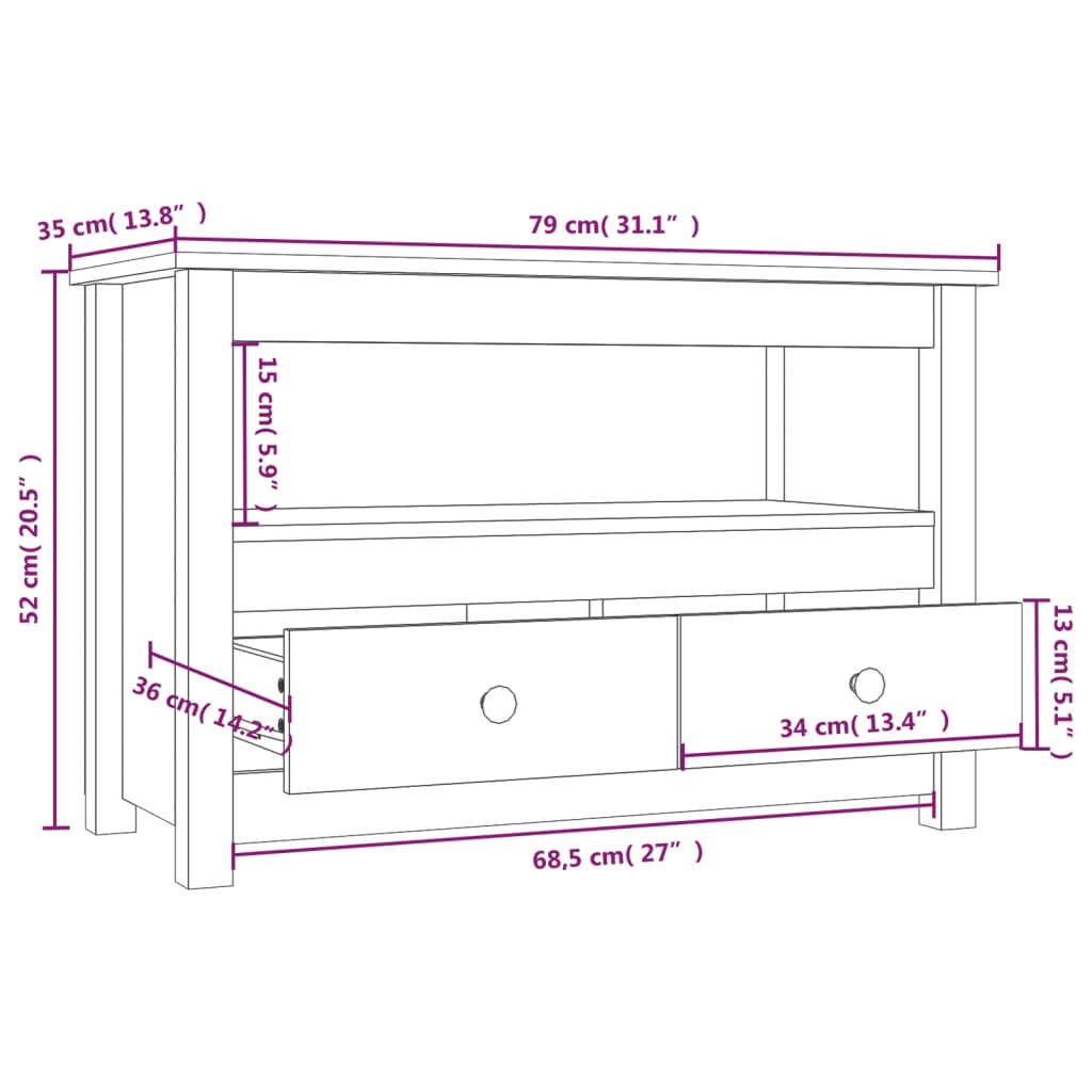 Tv-Meubel 79X35X52 Cm Massief Grenenhout Zwart