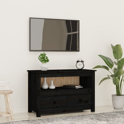 Tv-Meubel 79X35X52 Cm Massief Grenenhout Zwart