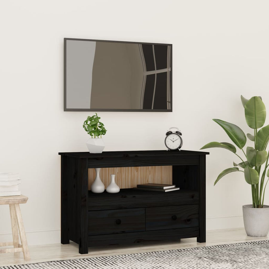 Tv-Meubel 79X35X52 Cm Massief Grenenhout Zwart