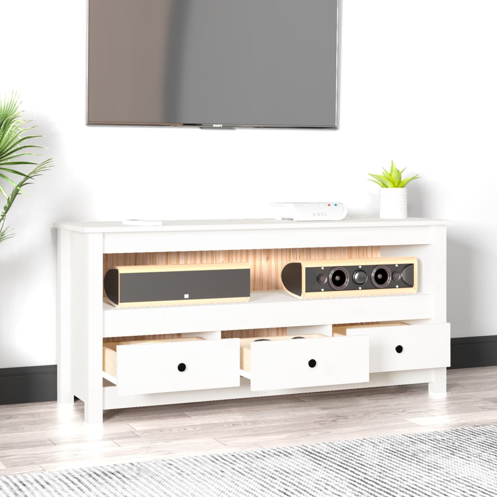 Tv-Meubel 114X35X52 Cm Massief Grenenhout Wit