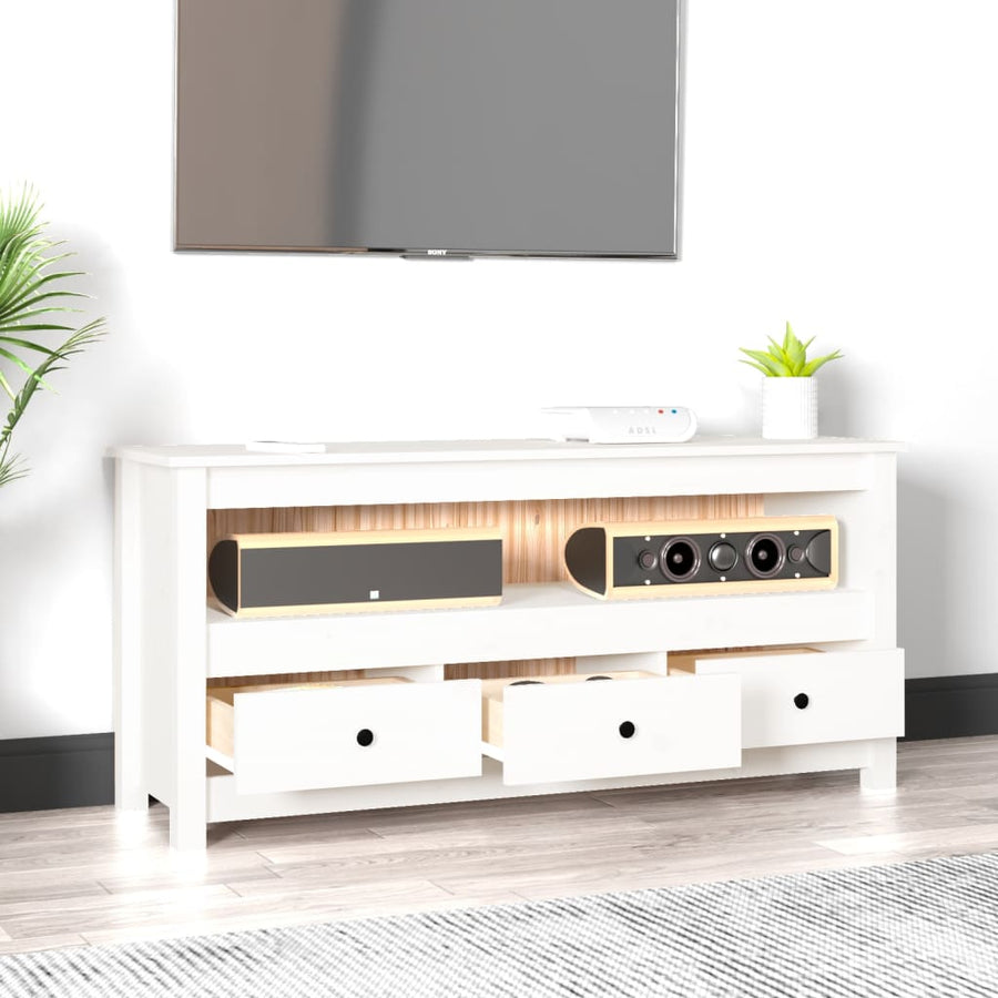 Tv-Meubel 114X35X52 Cm Massief Grenenhout Wit