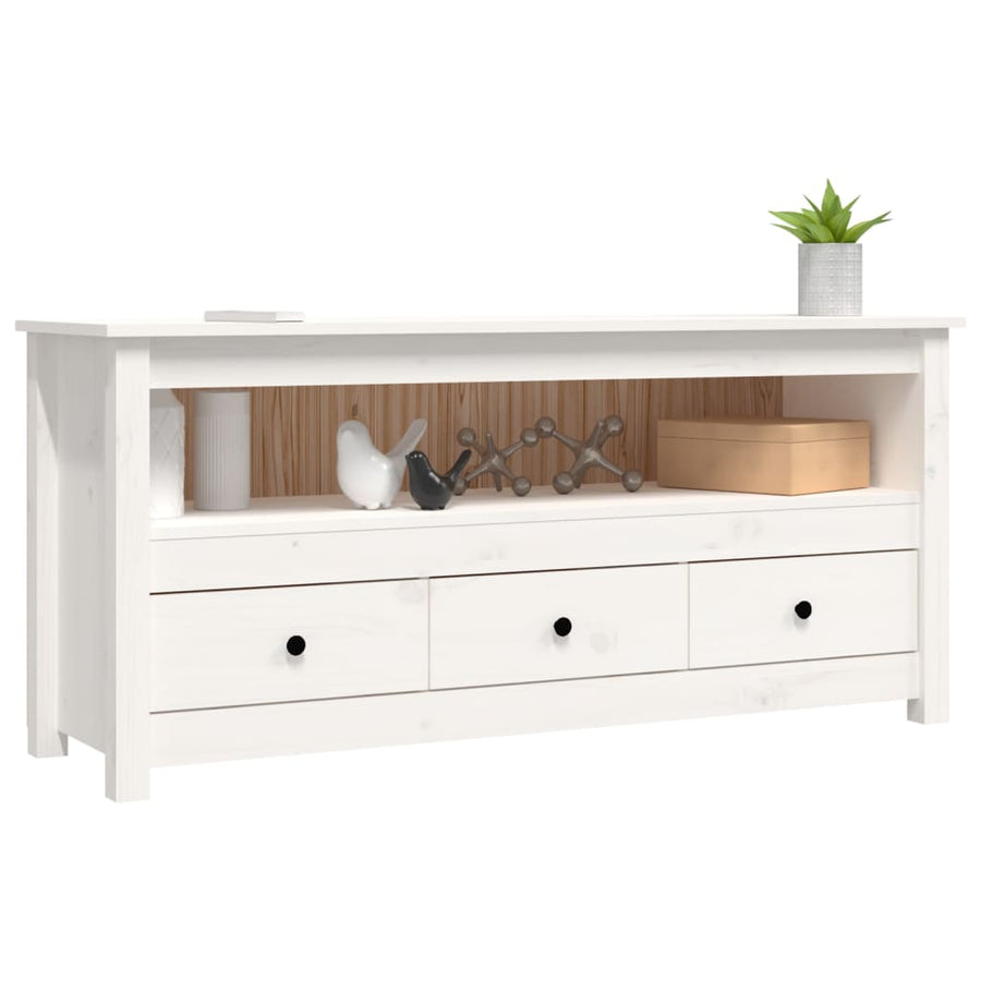 Tv-Meubel 114X35X52 Cm Massief Grenenhout Wit