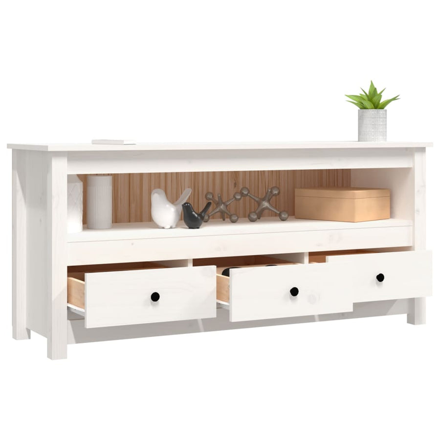 Tv-Meubel 114X35X52 Cm Massief Grenenhout Wit