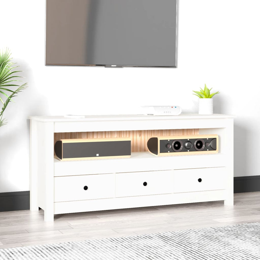 Tv-Meubel 114X35X52 Cm Massief Grenenhout Wit