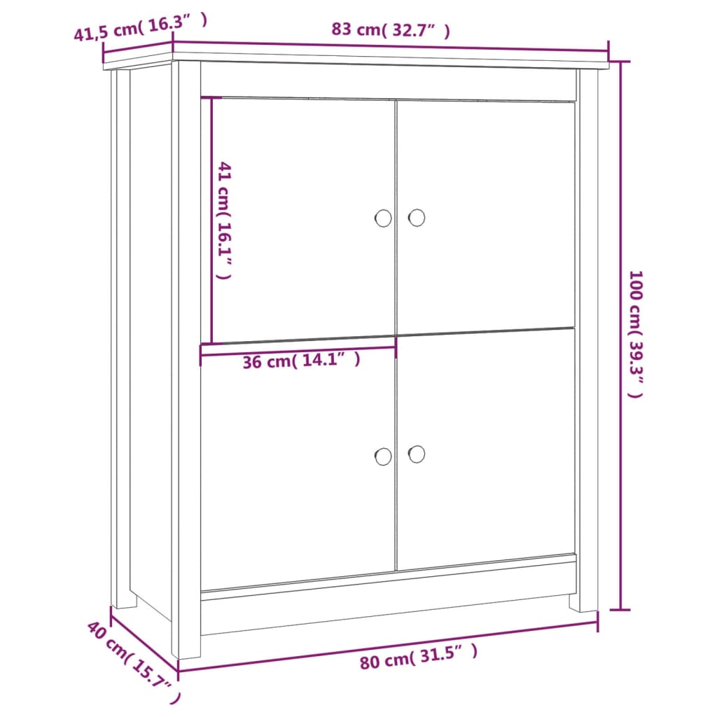 Dressoir 83X41,5X100 Cm Massief Grenenhout Wit