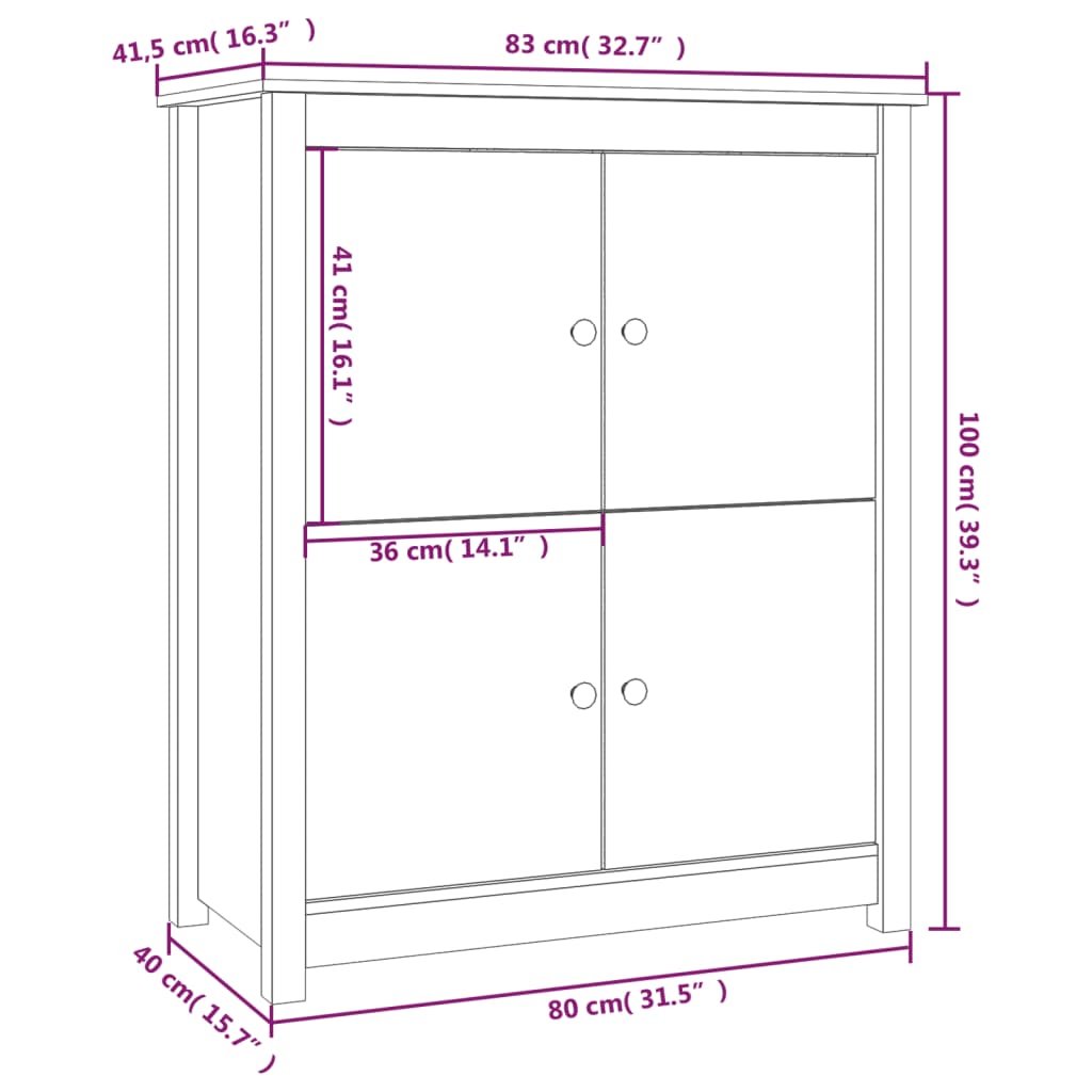 Dressoir 83X41,5X100 Cm Massief Grenenhout Zwart