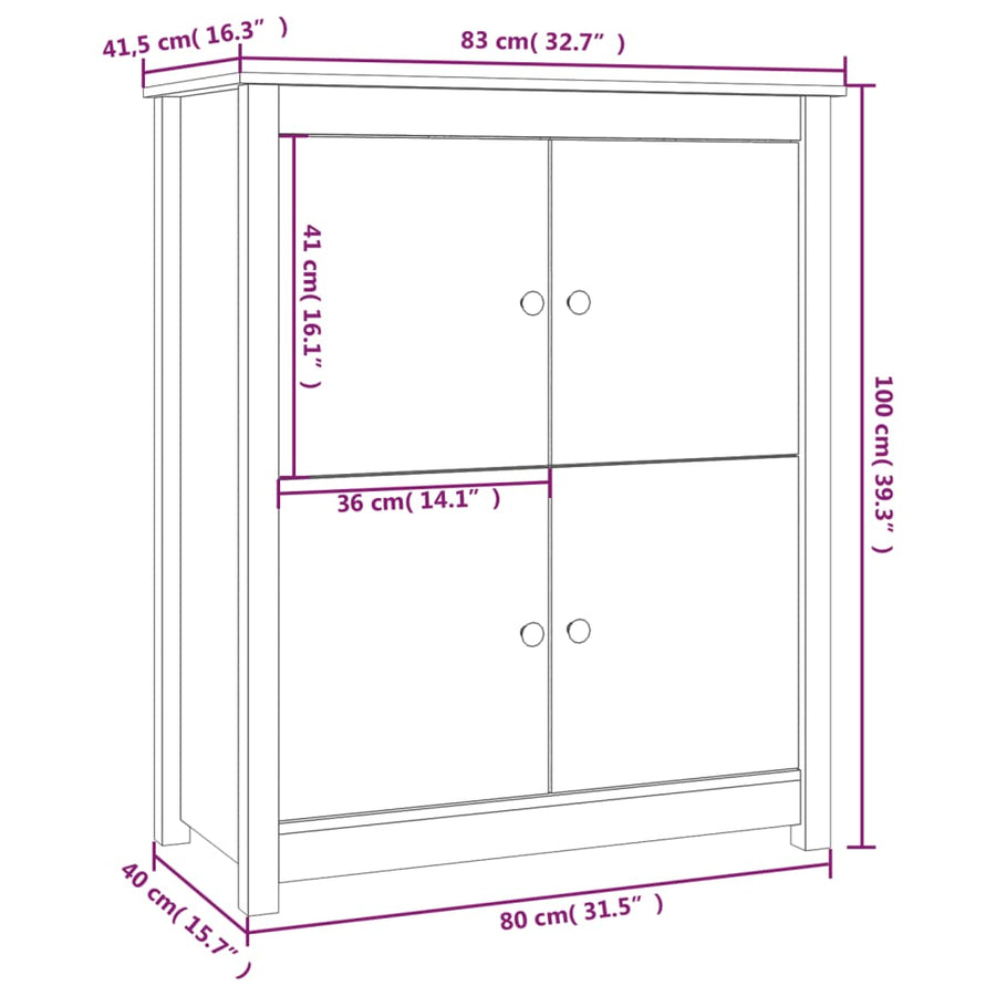Dressoir 83X41,5X100 Cm Massief Grenenhout Zwart
