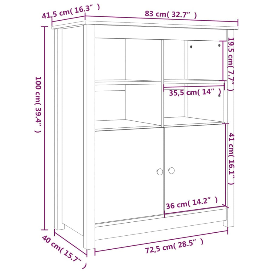 Dressoir 83X41,5X100 Cm Massief Grenenhout Grijs