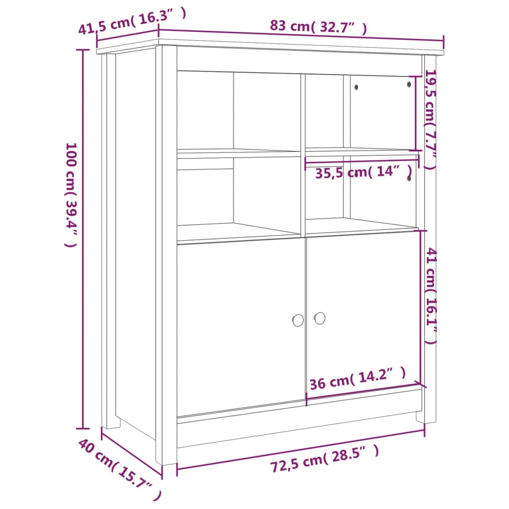 Dressoir 83X41,5X100 Cm Massief Grenenhout Honingbruin