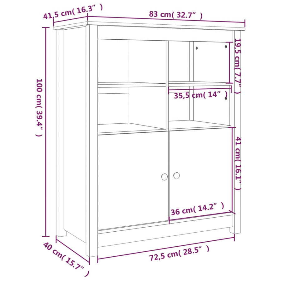 Dressoir 83X41,5X100 Cm Massief Grenenhout Honingbruin