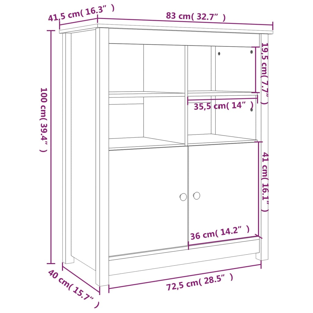Dressoir 83X41,5X100 Cm Massief Grenenhout Zwart