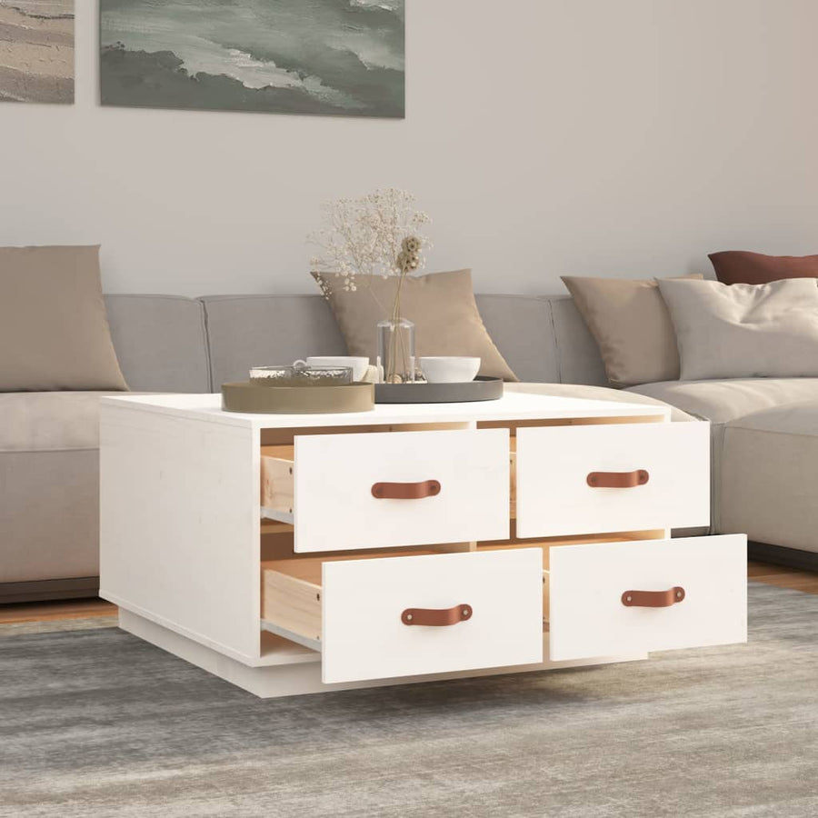 Salontafel 80X80X45 Cm Massief Grenenhout Wit