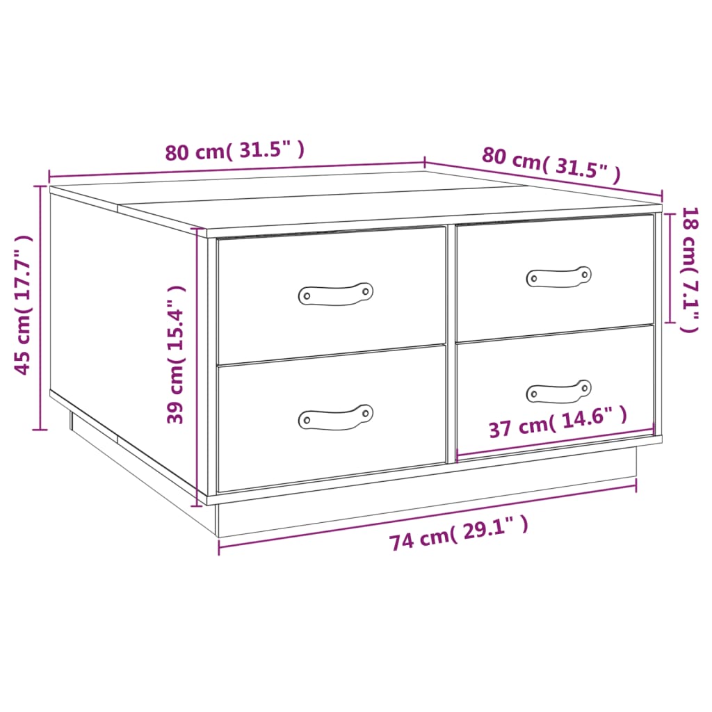 Salontafel 80X80X45 Cm Massief Grenenhout Wit