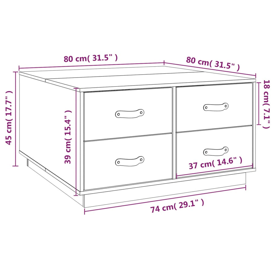 Salontafel 80X80X45 Cm Massief Grenenhout Wit