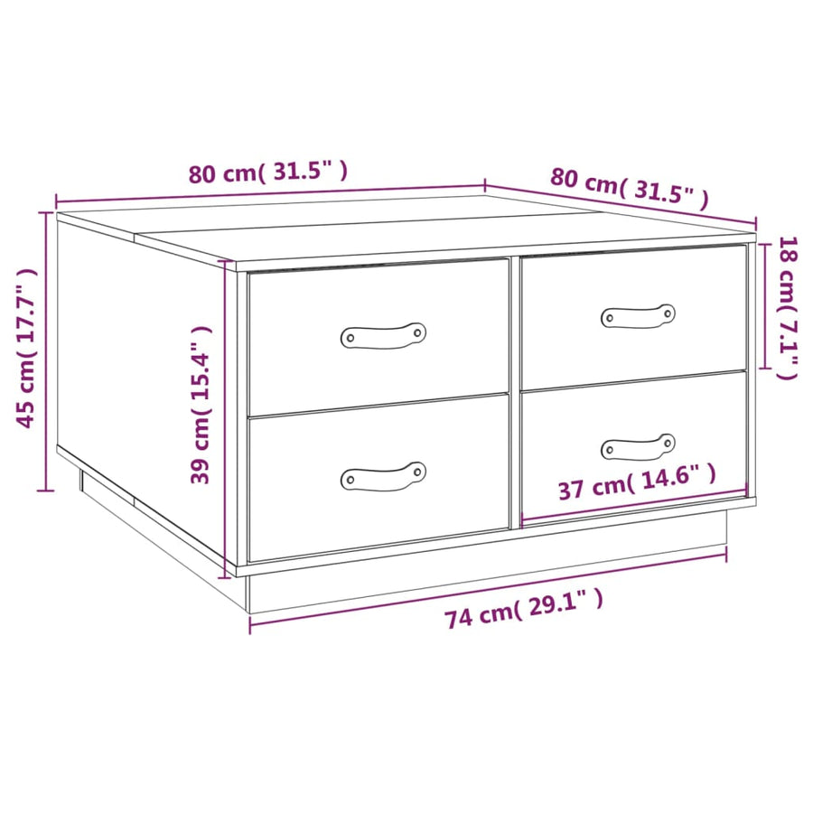 Salontafel 80X80X45 Cm Massief Grenenhout Grijs