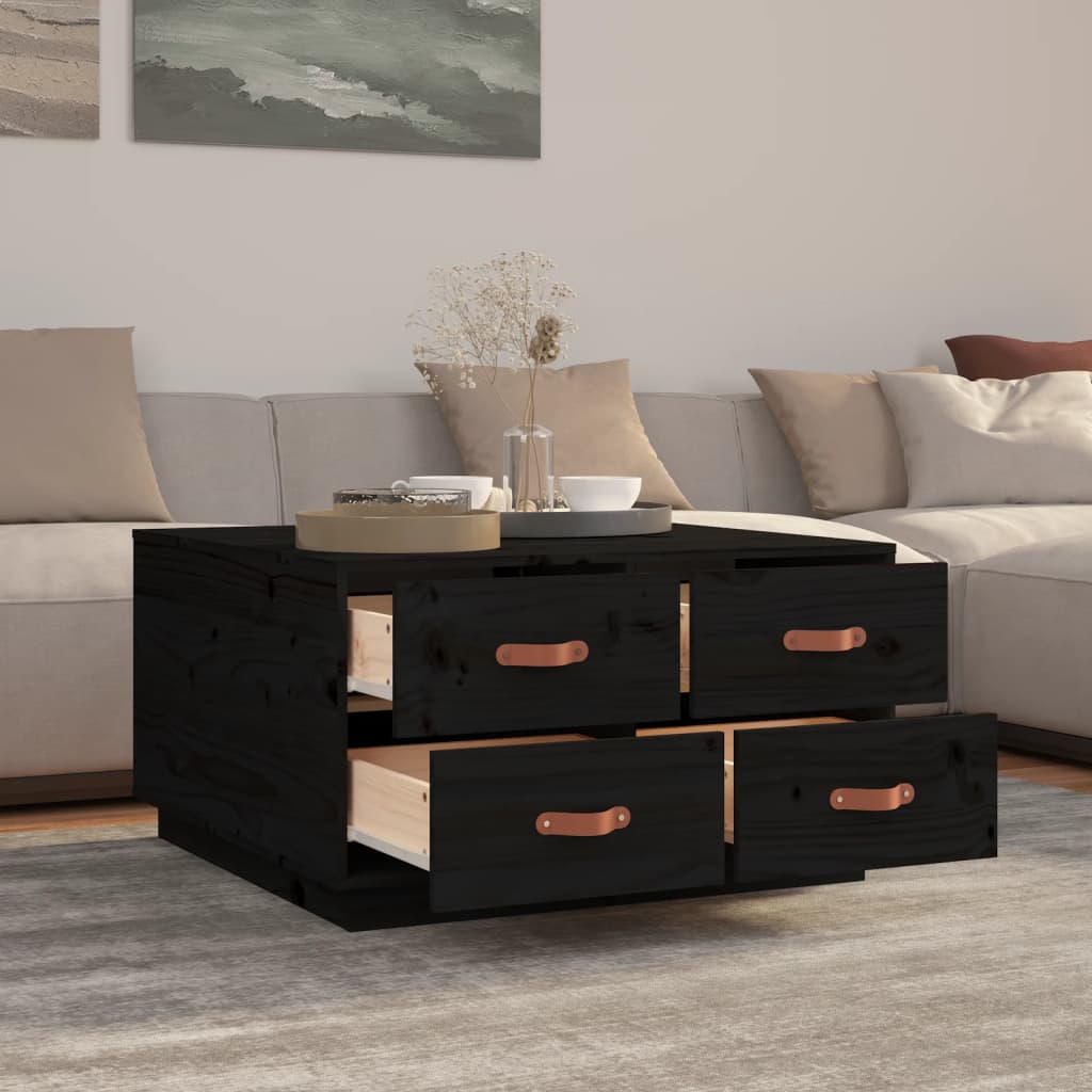 Salontafel 80X80X45 Cm Massief Grenenhout Zwart