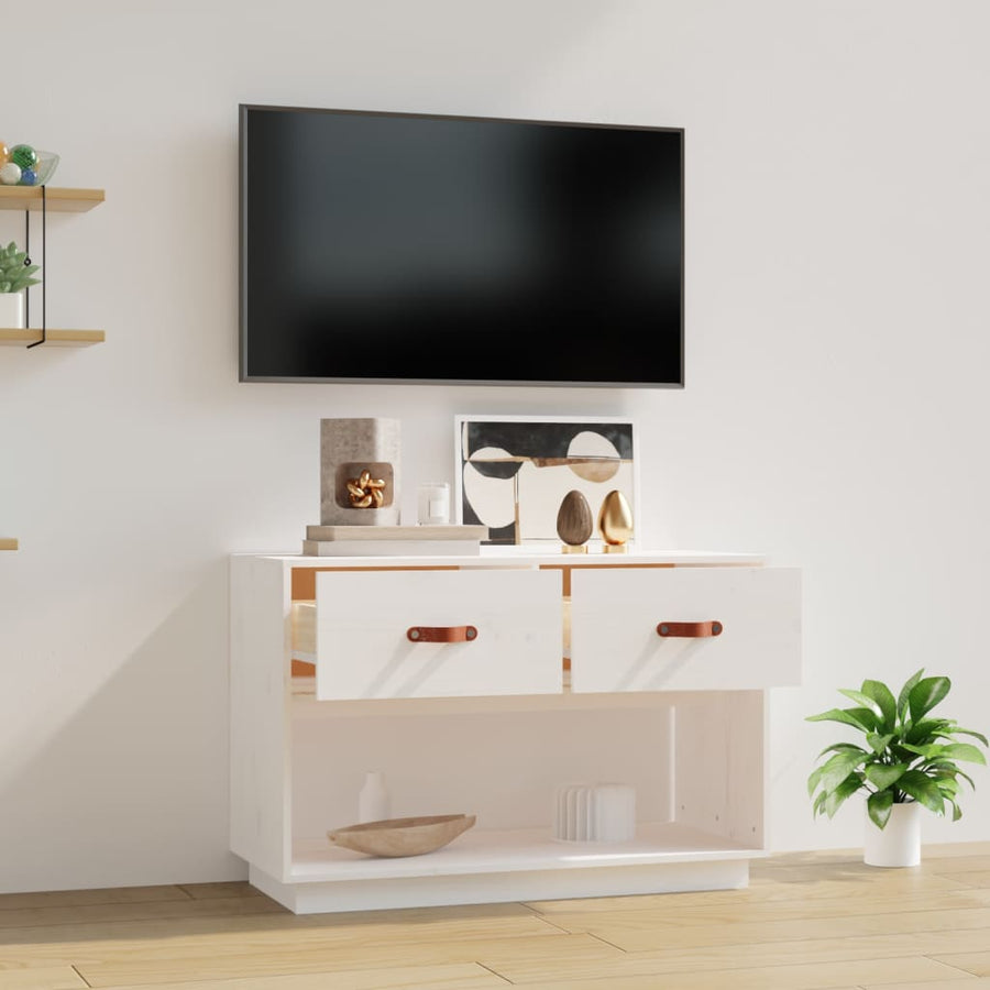 Tv-Meubel 90X40X60 Cm Massief Grenenhout Wit