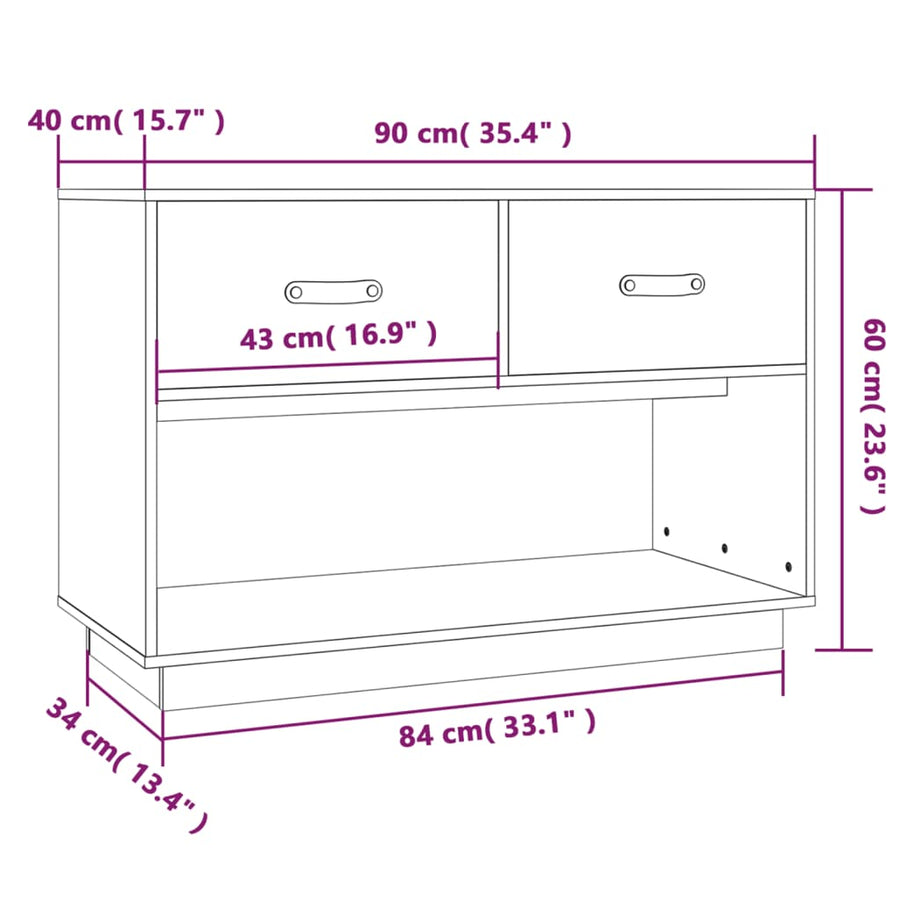 Tv-Meubel 90X40X60 Cm Massief Grenenhout Wit