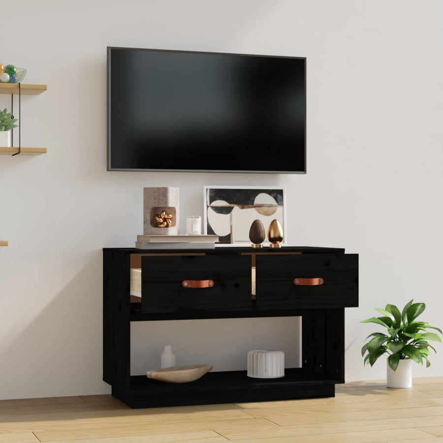 Tv-Meubel 90X40X60 Cm Massief Grenenhout Zwart