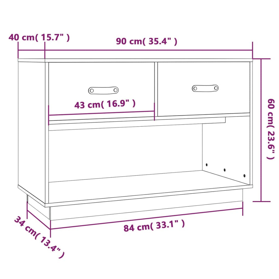 Tv-Meubel 90X40X60 Cm Massief Grenenhout Zwart