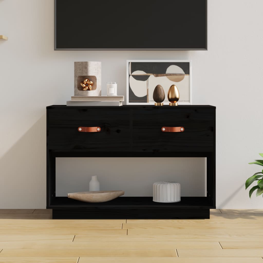Tv-Meubel 90X40X60 Cm Massief Grenenhout Zwart