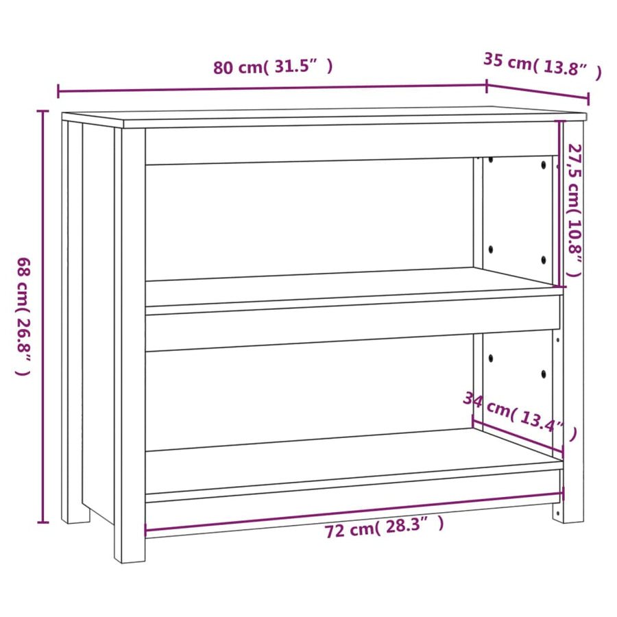 Boekenkast 80X35X68 Cm Massief Grenenhout Zwart
