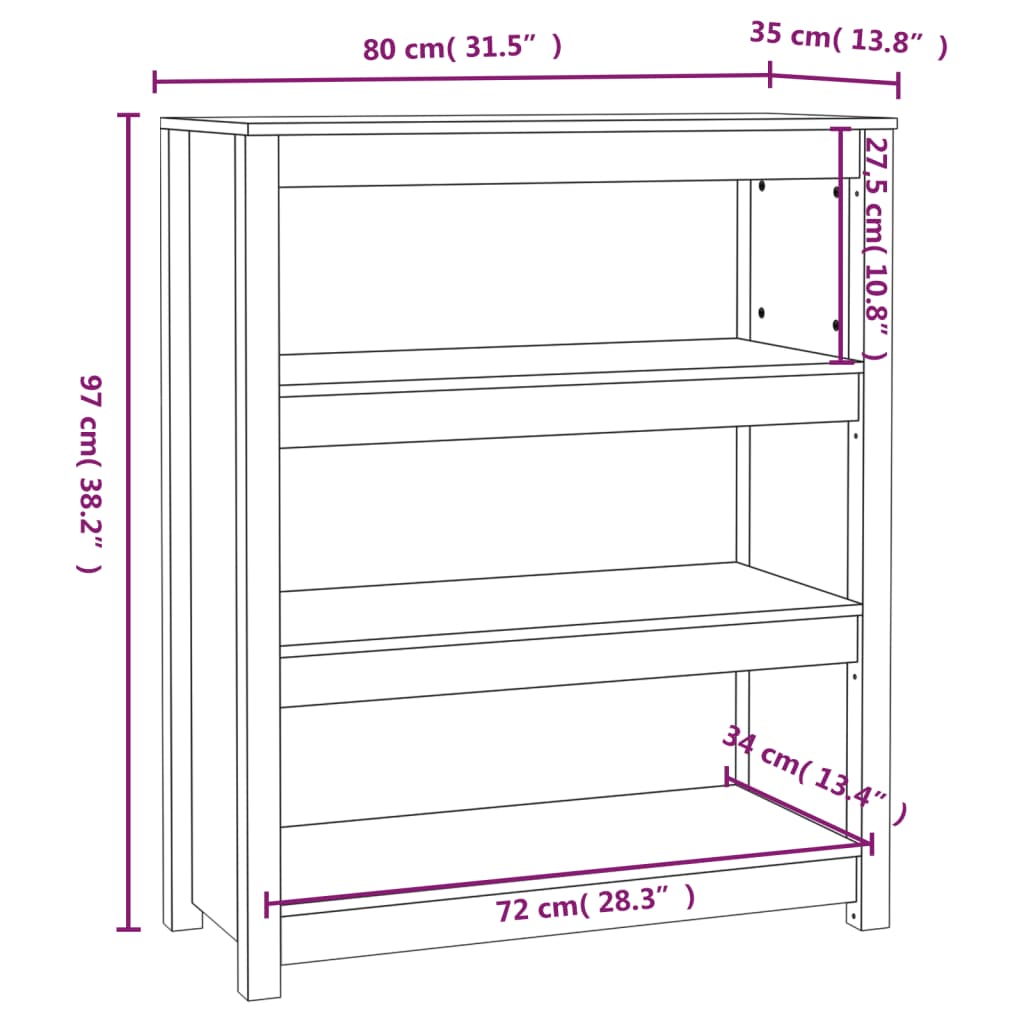 Boekenkast 80X35X97 Cm Massief Grenenhout Grijs