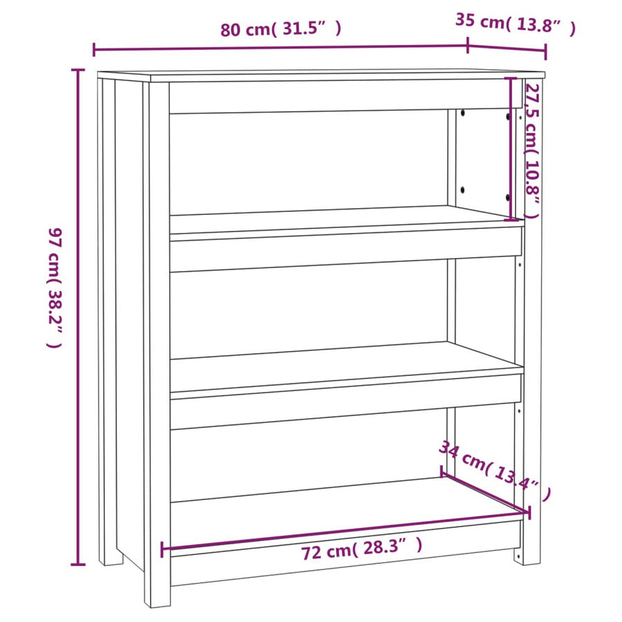 Boekenkast 80X35X97 Cm Massief Grenenhout Grijs