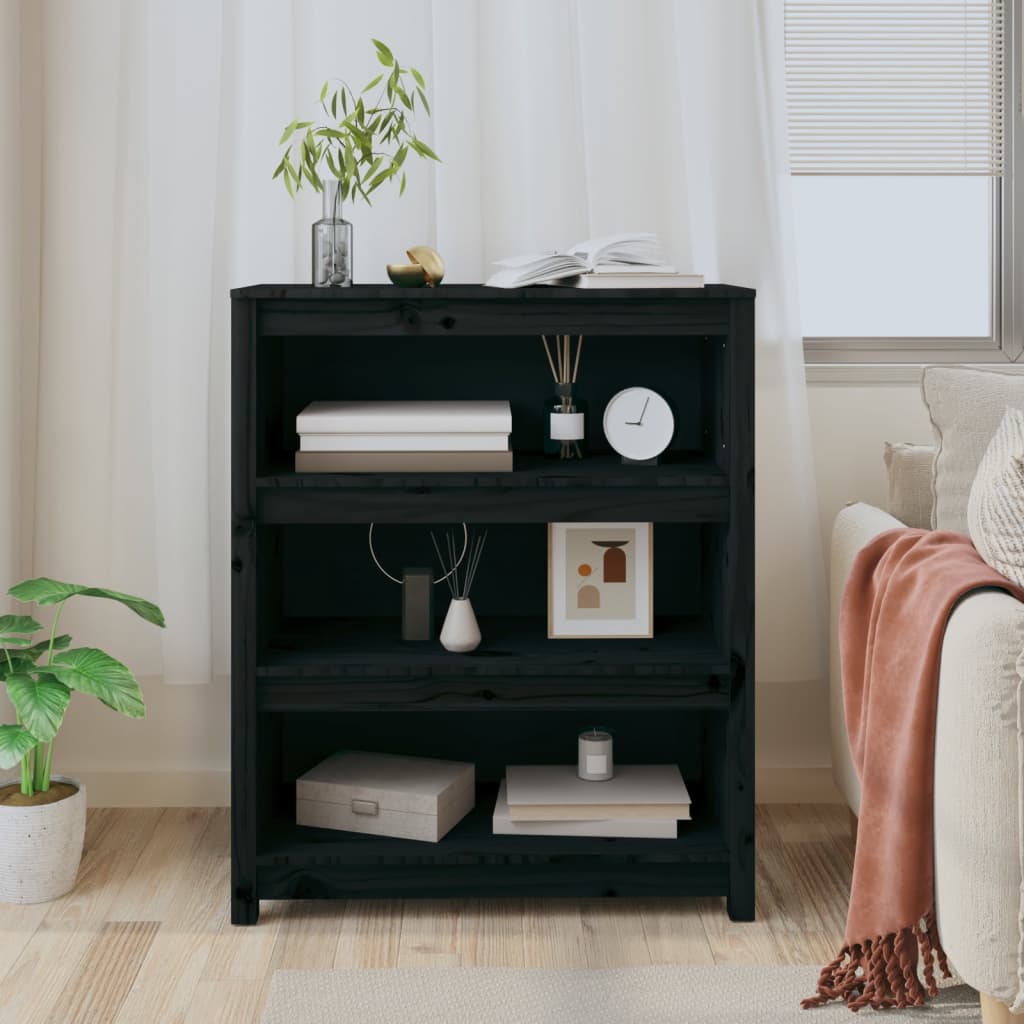 Boekenkast 80X35X97 Cm Massief Grenenhout Zwart