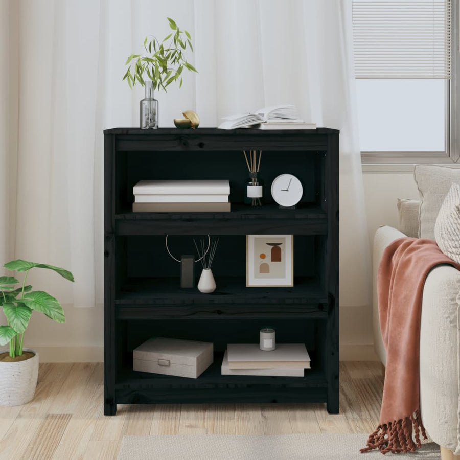 Boekenkast 80X35X97 Cm Massief Grenenhout Zwart