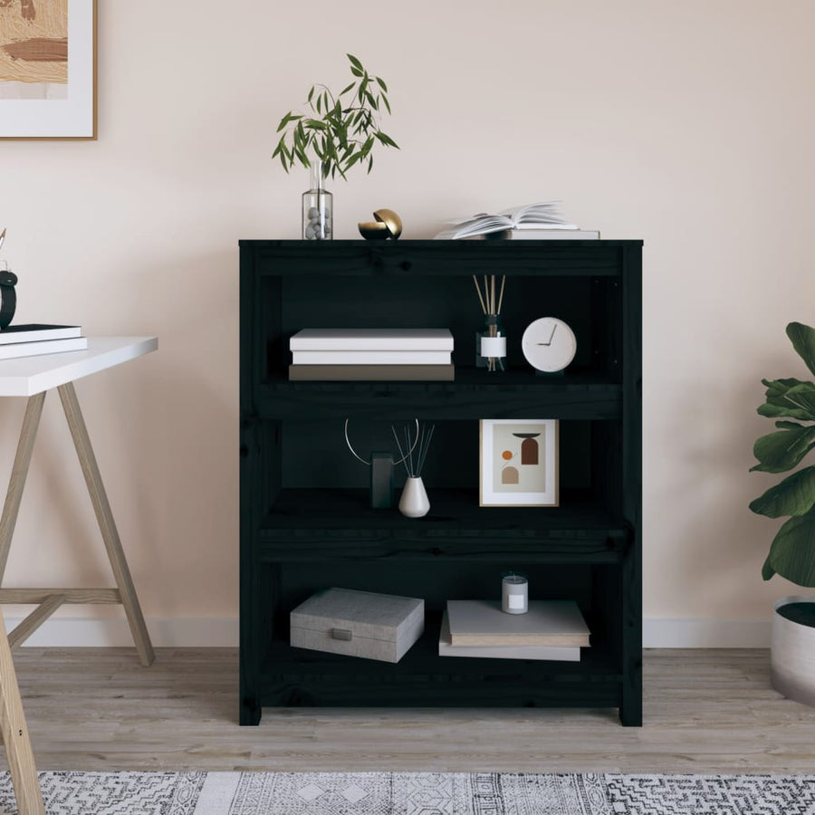 Boekenkast 80X35X97 Cm Massief Grenenhout Zwart