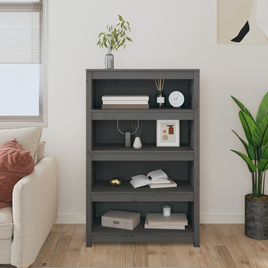 Boekenkast 80X35X126 Cm Massief Grenenhout Grijs