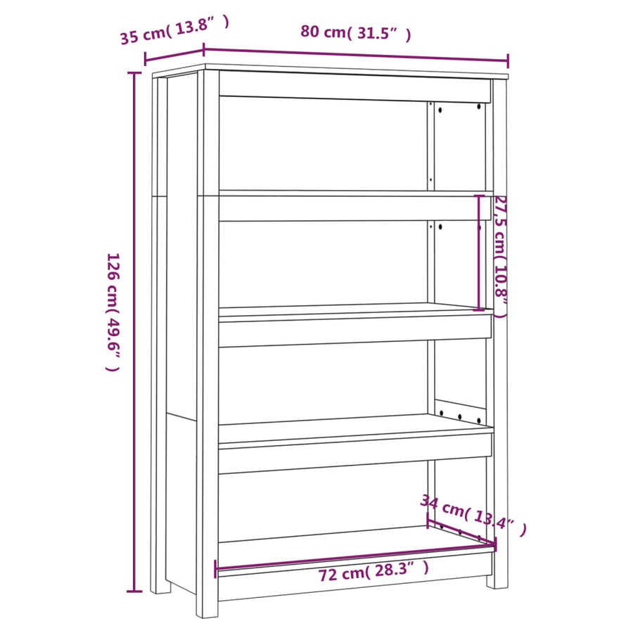 Boekenkast 80X35X126 Cm Massief Grenenhout Grijs