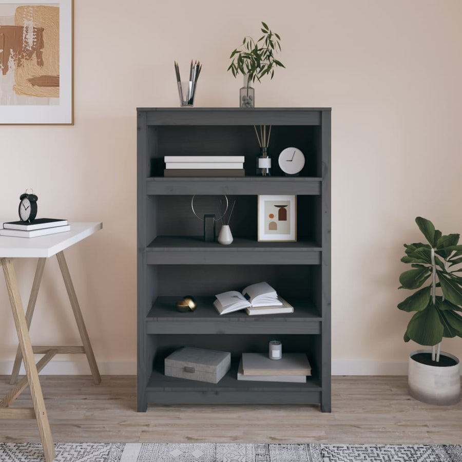 Boekenkast 80X35X126 Cm Massief Grenenhout Grijs
