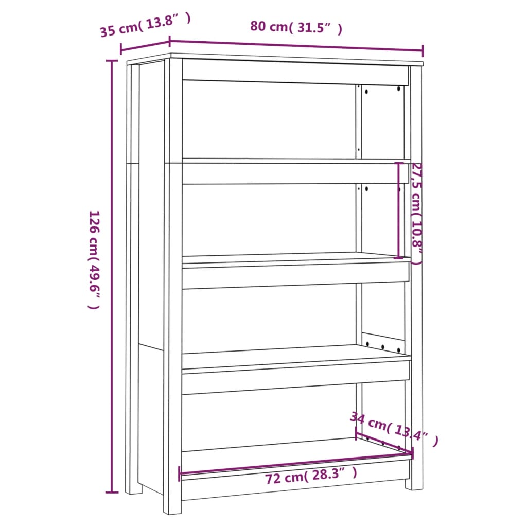 Boekenkast 80X35X126 Cm Massief Grenenhout Honingbruin