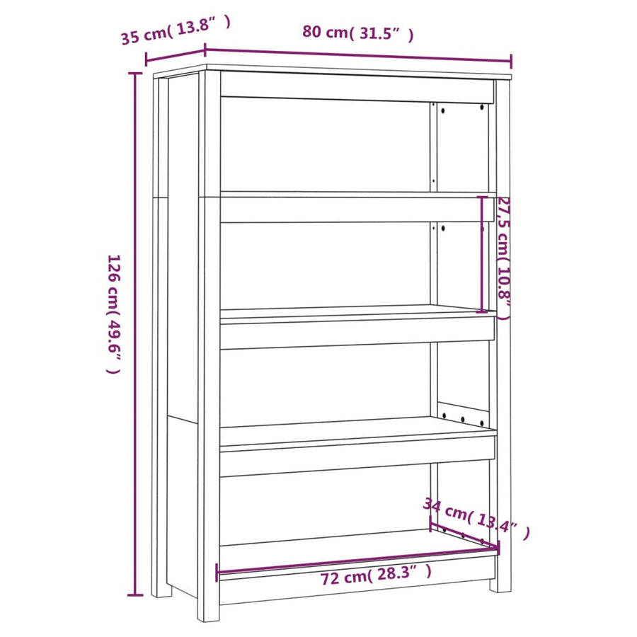 Boekenkast 80X35X126 Cm Massief Grenenhout Honingbruin