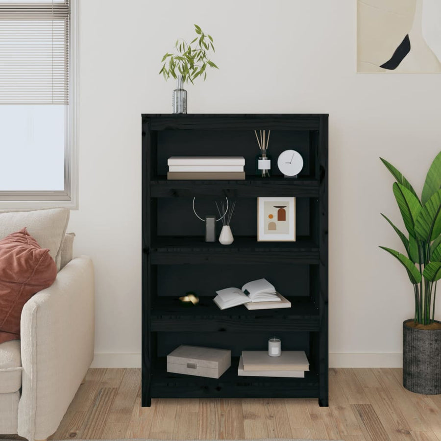 Boekenkast 80X35X126 Cm Massief Grenenhout Zwart