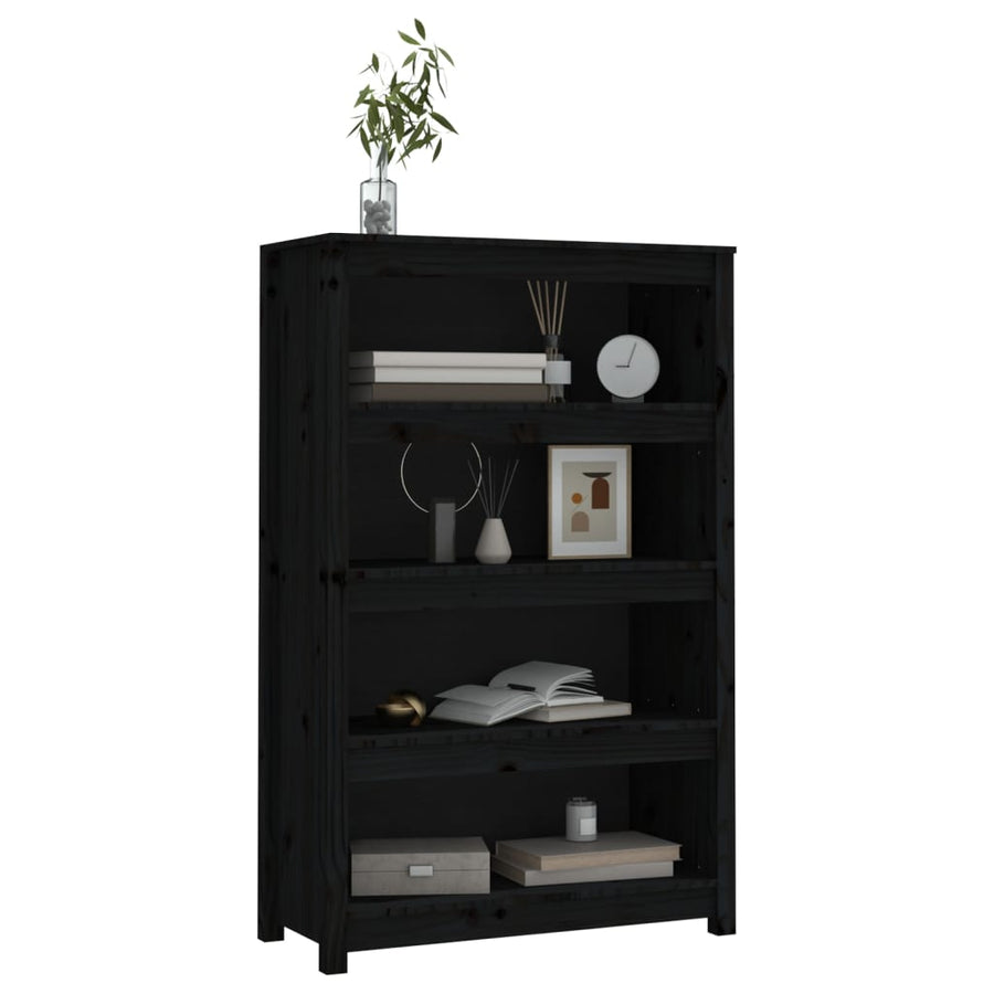 Boekenkast 80X35X126 Cm Massief Grenenhout Zwart
